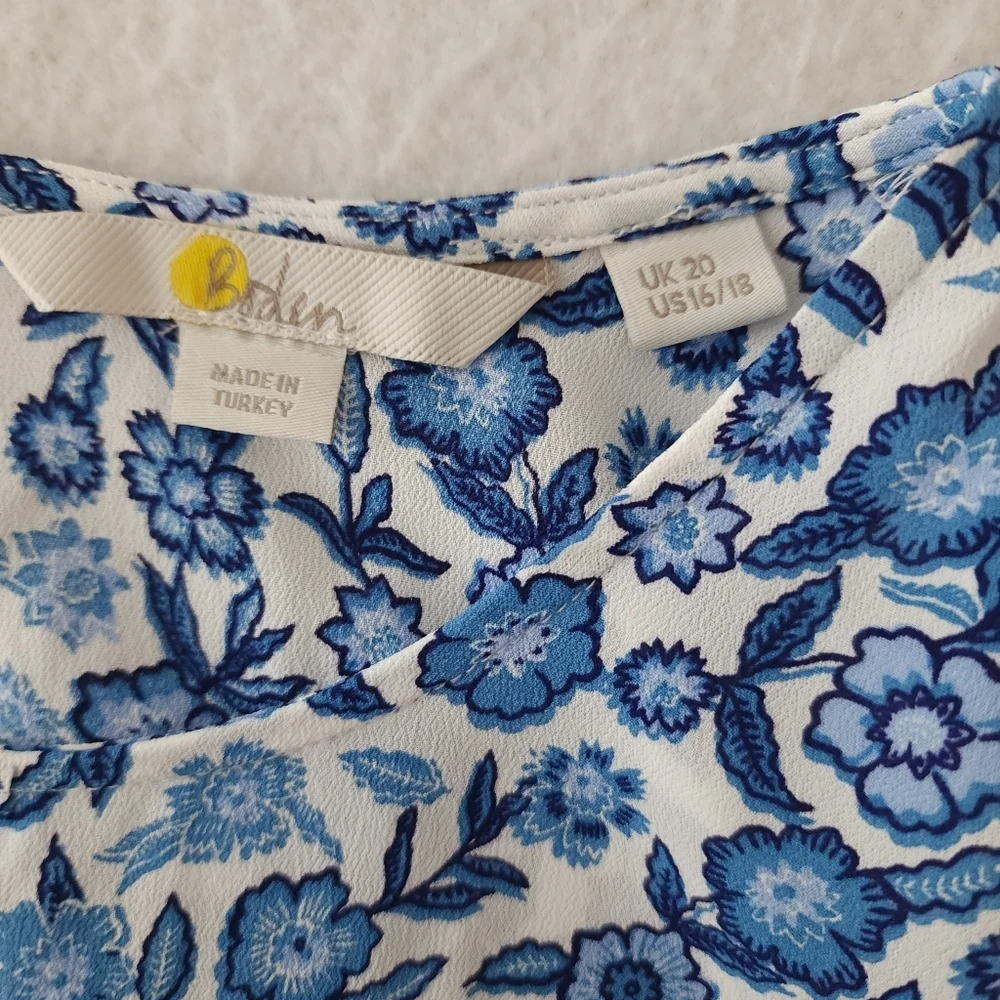 Boden Flutter Sleeve Top in Porcelain Blue, Pansy Bloom - Picture 4 of 8